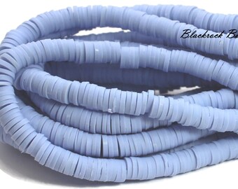 6mm Light Cornflower Blue Polymer Clay and Vinyl Heishi Beads - 16 Inch Strand (about 350 beads) - Vinyl Disc Beads, Spacer Beads - BR6-102A