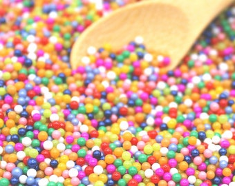 2mm Classic Mixed Color Rainbow Glass Nonpareil Sprinkle Beads - Non-Edible Fake Sprinkles, Deco Topping, Rainbow Sugar Pearl Jimmies - NP35