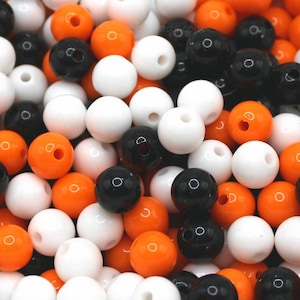 12mm Halloween Bead Mix - Orange Black White Round Acrylic Gumball Beads - 30 Pieces - Halloween Bubblegum Bead Mix - BD9
