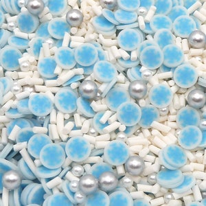 Blue and White Snowflake Polymer Clay Sprinkles with Pearls - NOT EDIBLE - Fake Sprinkles for Deco Resin Fake Bake Tumbler Shakers - BA22
