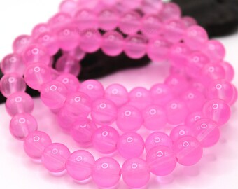 Bulk 50 Pink Round Glass Beads - 10mm Pink Jewelry Beads - BK34