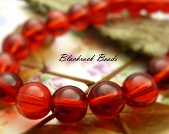 8mm Red Glass Beads - 25 Pieces - Smooth Round Red Jewelry Beads - BP12