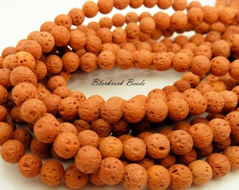 6mm Coral Orange Round Lava Beads - 15.5 Inch Strand (about 65 beads) - Rustic Beads, Lava Stone, Lava Rock Beads, BA7