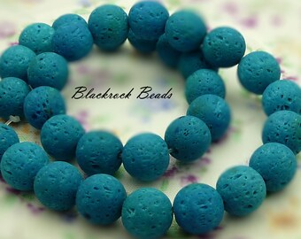 10mm Deep Blue Lava Beads - 15 Inch Strand (about 37 beads) - Rustic Beads, Unwaxed Round Lava Stone, Dyed Lava Rock Beads - BE4