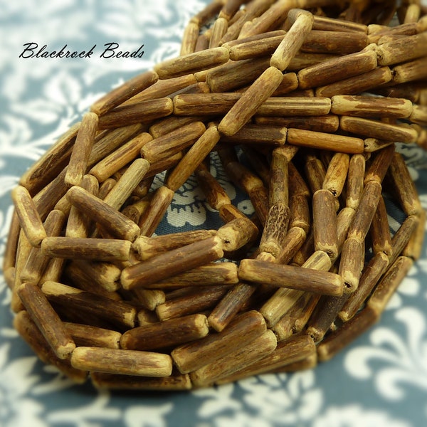 Natural Coconut Beads - 28 Inch Strand (about 47 beads) - Brown Coconut Tube Beads, Rustic Earthy Beads, Palm Tree Beads - BT4