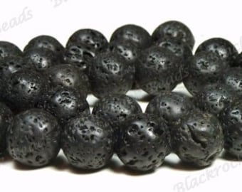 6mm Black Natural Lava Rock Beads - 15.5 Inch Strand - Round Lava Beads - BB1