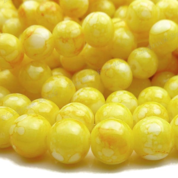 Bulk 50 Golden Yellow and White Round Glass Beads - 8mm - BL9