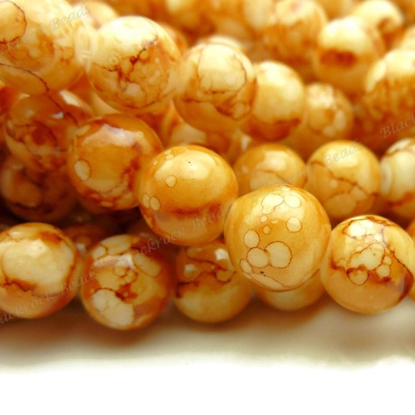 Bulk 100 Caramel Brown and White Round Glass Beads - 8mm - BL11