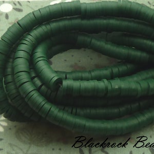 6mm Midnight Green Polymer Clay and Vinyl Heishi Beads - 17 Inch Strand (350-380 beads) - Vinyl Disc Beads, Spacer Beads - BR7-38