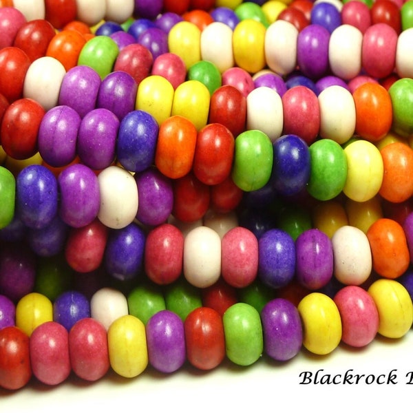 8x5mm Multicolor Magnesite Gemstone Beads - 16 Inch Strand (about 78 beads) - Flat Round Rondelles, Mixed Color Spacer Beads - BG20