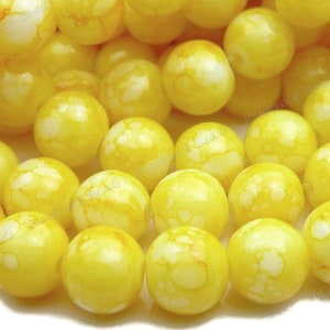 8mm Golden Yellow and White Round Glass Beads 25 Pieces BL9 image 1
