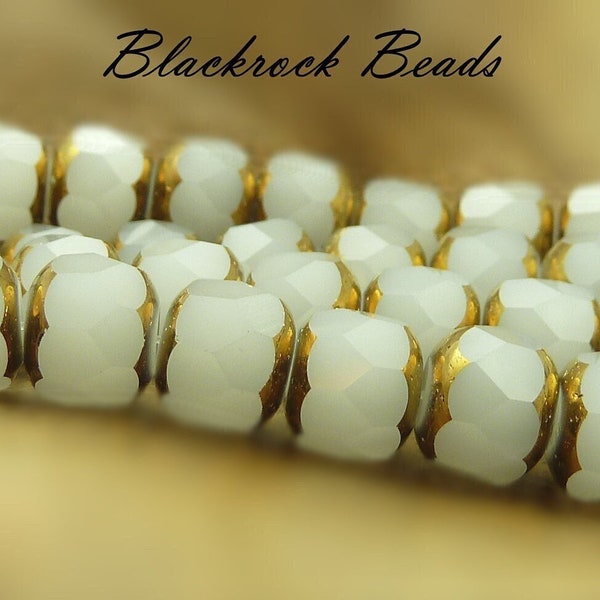 Milky Light Gray and Metallic Golden Bronze Faceted Glass Beads - Strand of 60 Beads - 6x7mm Column Beads, Smoky Gray Beads - BC19