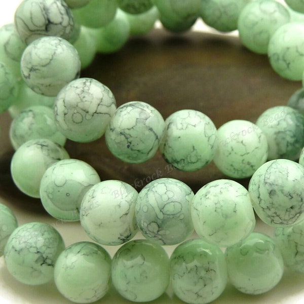 Bulk 50 Mint Green and Dark Gray Swirled Round Glass Beads - 8mm - BL21