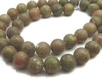 Khaki Green and Brown Round Beads 14.5 Strand Limited Supply! African Green Autumn Jasper 46 Beads 8mm Round Matte Jasper