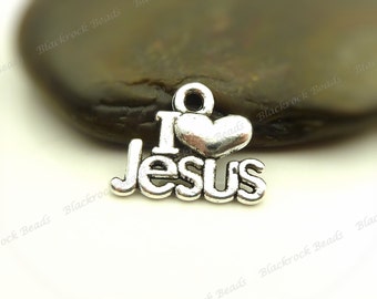 15pcs I Love Jesus Charms Connectors Religious Charms Antique Silver Tone 27x17mm cf3145