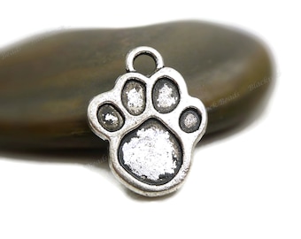 5 Animal Paw Footprint Charms - Antique Silver Tone - 22x17mm, Animal Pendants, Dog Paw Charms - BC5