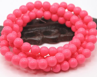 8mm Pink Round Glass Beads - 25 Pieces - Pink Jewelry Beads - BG4