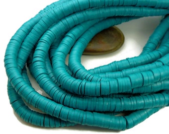 6mm Blue Green Polymer Clay and Vinyl Heishi Beads - 18 Inch Strand (380 - 400 Beads) - Vinyl Disc Beads, Spacer Beads - BR6-1