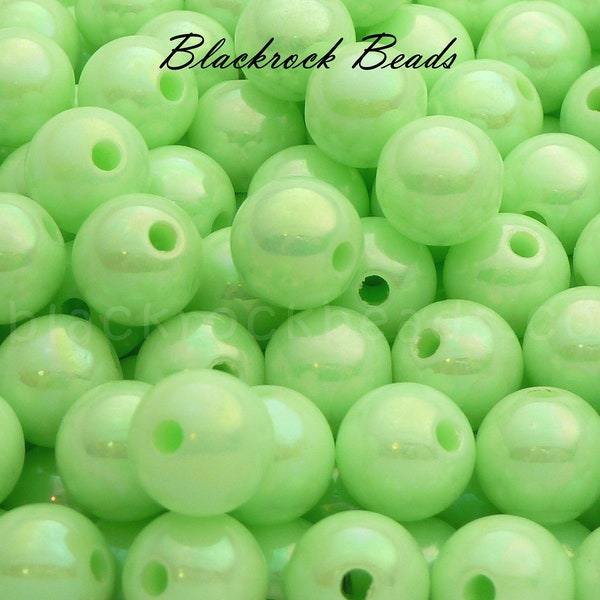 12mm Light Celadon Green Gumball Beads - 20 Pieces - Round Acrylic Bubblegum Beads, Pastel Green Beads, Pearlized Shiny AB Finish - BR3-9