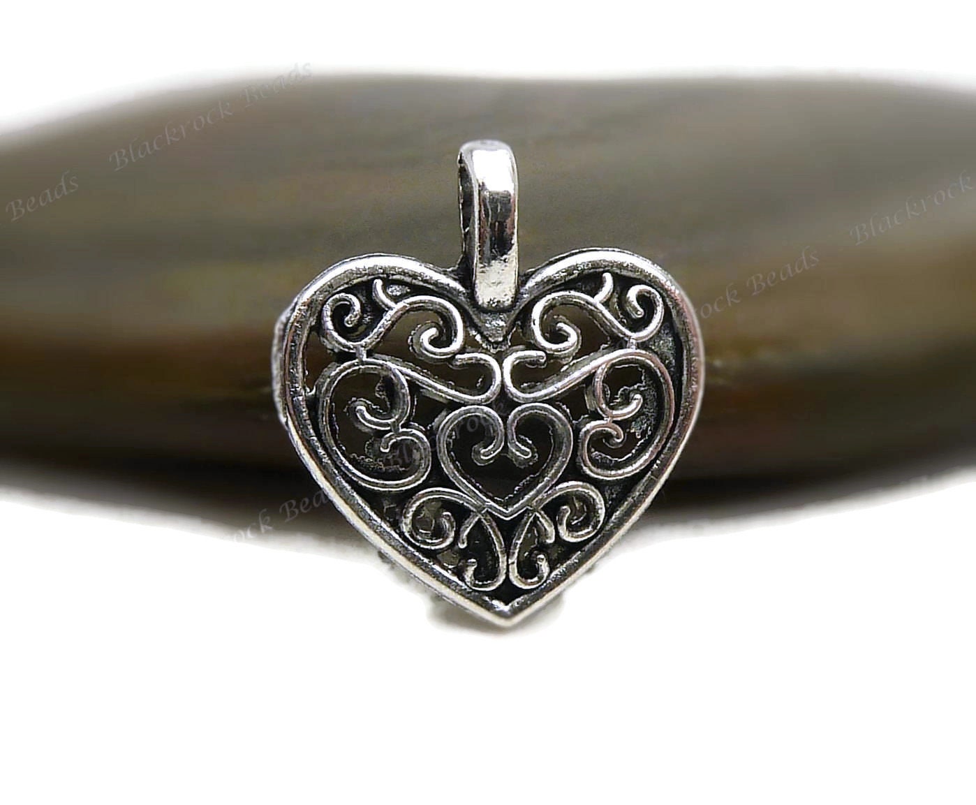 Silver Filigree Puffed Heart Charms With Loop Package of 3 Valentines Day  Charms or Pendants 