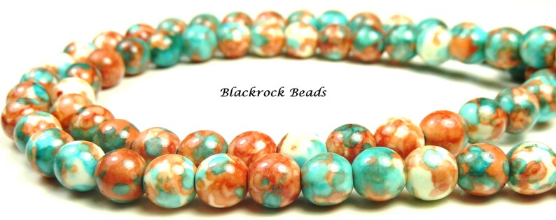 8mm Rain Flower Stone Ocean Jade Round Gemstone Beads Salmon Red Orange 15.5 Inch Strand Sky Blue BB7