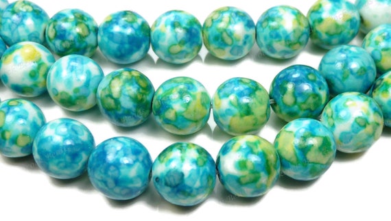 8mm Rain Flower Stone Ocean Jade Round Gemstone Beads Salmon Red Orange 15.5 Inch Strand Sky Blue BB7