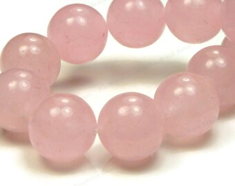 10mm Pink Jade Round Gemstone Beads - 15.5 Inch Strand - BG4