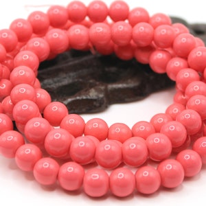 8mm Coral Pink Round Glass Beads - 25 Pieces - Coral Pink Jewelry Beads, 1.25mm Bead Holes - BE17
