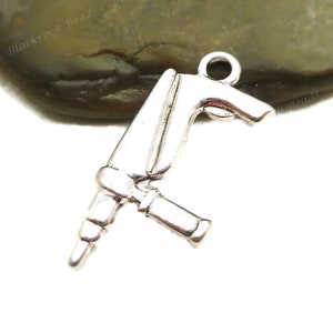5 Handheld Drill Charms or Pendants 3D and Double Sided Antique Silver Tone 27x12mm, Large Tool Charms BM23 image 3
