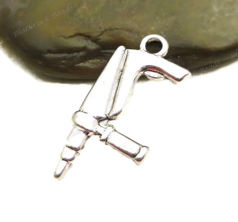 5 Handheld Drill Charms or Pendants 3D and Double Sided Antique Silver Tone 27x12mm, Large Tool Charms BM23 image 3