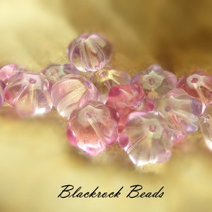 Pink, Light Purple, and Clear Flower Glass Beads 10 Pieces 8x10mm, Pumpkin Shaped Melon Beads, Metallic Gold Accented Beads BK1 image 7