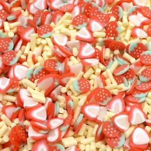 Strawberries and Cream Polymer Clay Sprinkle Mix - NOT EDIBLE - Strawberry Fake Sprinkles, Decoden Sprinkles, Clay Fruit Slices - BC1