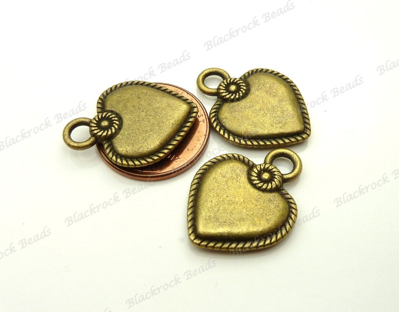 Double Sided Rope Edge Pattern Bulk 18 Heart Shaped Charms Heart Pendants BA2 22x17mm Antique Bronze Tone Metal
