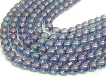 6mm Purple Amethyst Luster Czech Glass Beads - 50pc Strand - Round, Smooth Druks, Czech Picasso Beads - BD33