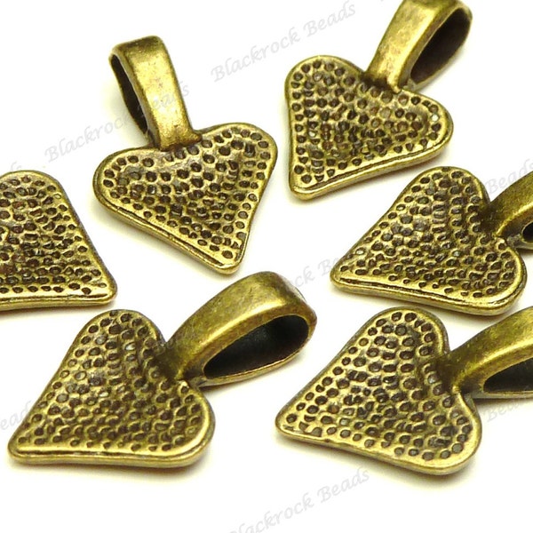 25 Heart Shaped Bails - Antique Bronze Tone - 15x10mm, Jewelry Findings - BM9