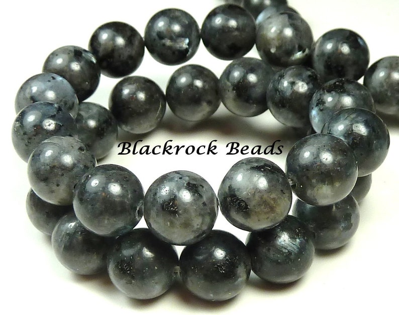 10mm Labradorite Natural Gemstone Beads 15.5 Inch Strand Black, Gray, Round, Opaque, Larvikite BF8 image 2