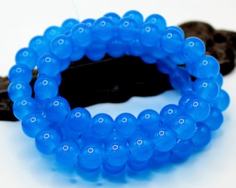 10mm Blue Cyan Round Glass Beads - 20 Pieces - Blue Jewelry Beads - BK21