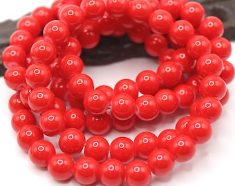 Bulk 50 Red Round Glass Beads - 8mm Red Jewelry Beads - BG16