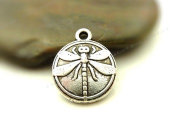 5 Dragonfly Charms - Double Sided - Antique Silver Tone Metal - Very Detailed Dragonfly Pendants - BB16