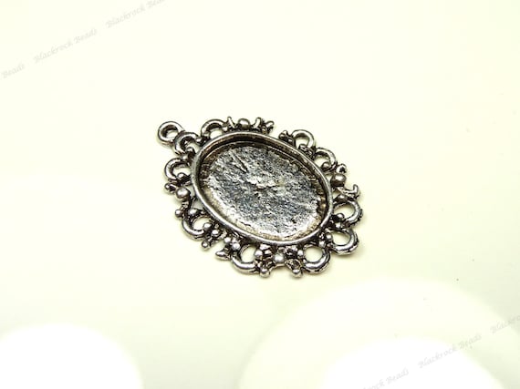 2318 2 Sets Cabochons Antiksilber Fassungen Anhänger inkl Glas 30x21mm