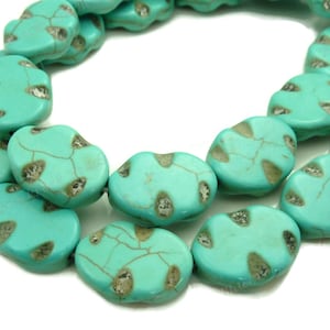 20x15mm Turquoise Blue Magnesite Carved Oval Gemstone Beads - 16 Inch Strand (20pcs) - Rustic, Large Beads - BA25