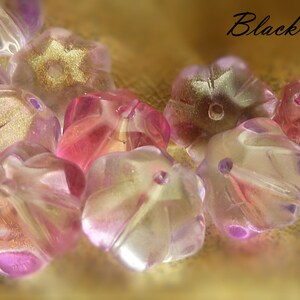 Pink, Light Purple, and Clear Flower Glass Beads 10 Pieces 8x10mm, Pumpkin Shaped Melon Beads, Metallic Gold Accented Beads BK1 image 5