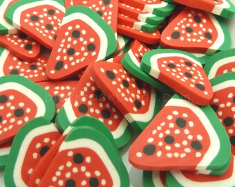 10 Large Polymer Clay Watermelon Slices - Faux Fruit Slices, Miniature Clay Fruit, 18mm to 22mm - BD29