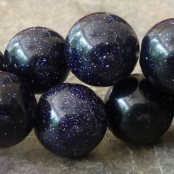 8mm Blue Goldstone Round Beads - 8 Inch Strand Pkg.