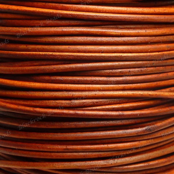 2mm Natural Orange Premium Leather Cord - 3 Yards / 9 Feet / 2.74 Meters