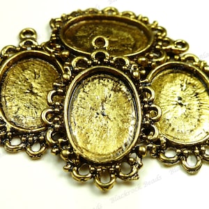 Antique Gold Tone Vintage Style Cabochon Settings - 10pcs - Oval Cabs, 16x12mm Inset Tray, Blanks, Bezel Trays - BG25