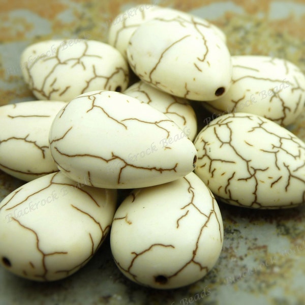 18x13mm White Magnesite Matrix Teardrop Gemstone Beads - 10 or 50 Pieces - Vertical Drilled Focal Beads, Puffed Drop - BA29