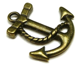 10 Boat Anchor Charms - Double Sided - Antique Bronze Tone - 22x20mm, Nautical Pendants, Boating Charms, Jewelry Findings - BT5