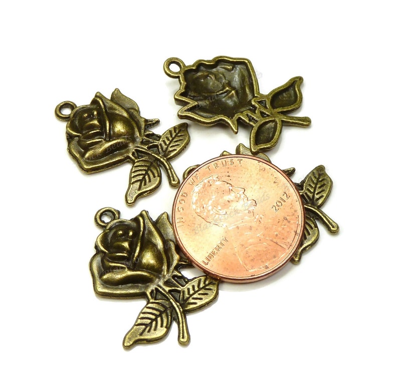 10 Rose Charms Antique Bronze Tone 17x25mm, Very Detailed, Flower Pendants, Rose Pendants BK35 image 2
