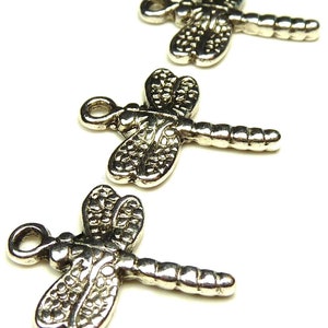 10 Dragonfly Charms Antique Silver Tone 20x15mm, Jewelry Supplies, Findings BT5 image 4